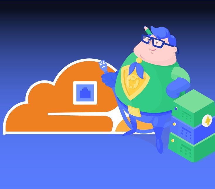 Featured Image of BigScoots Mascot with Cloudflare Logo