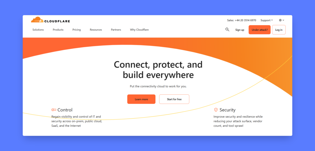 Cloudflare homepage